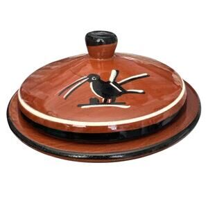Vintage Handmade Clay Pot Handpainted Birds with Lid